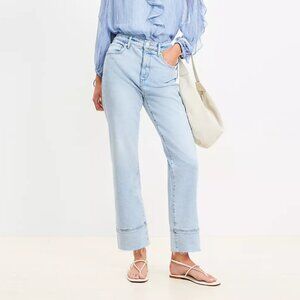 Fresh Cut Cuffed High Rise Straight Jeans in Light Wash Indigo